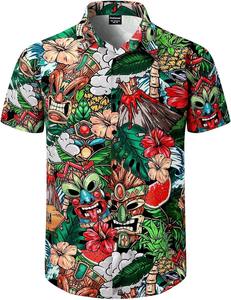 Chemise hawaïenne pour homme en coton à imprimé tropical, manches courtes, décontractée, boutonnée, pour la plage, les vacances d'été, motif floral coloré - Product Image 3