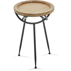 Mesa auxiliar minimalista con superficie de madera y base de hierro, diseñada para interiores minimalistas con una base de hierro simple y una superficie de madera. - Product Image 6