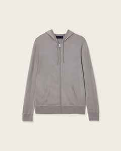 Sweat-shirt à capuche zippé gris pour homme, coupe classique, en coton tricoté, décontracté, pour l'automne, couleur unie, poche avant, manches longues - Product Image 2