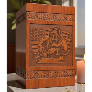 Engraved Welder Cremation Urn: American Flag Rosewood Keepsake Box Memorial Keepsake by AYAANS - Product Image 2