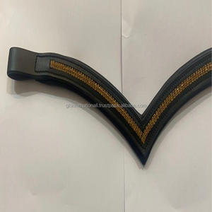 Correa hecha a mano de cuero negro curtido para las cejas, correa de cuero de canal vacío con 2 filas de cadena de cristal brillante dorado - Product Image 3