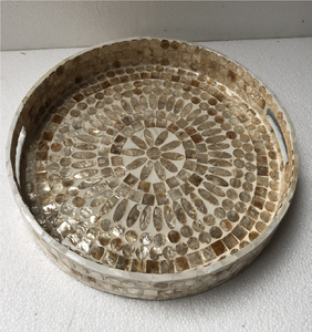 Plateau de service rond multifonctionnel moderne en nacre et os incrustés, taille personnalisée, pour café et thé, vente en gros - Product Image 3
