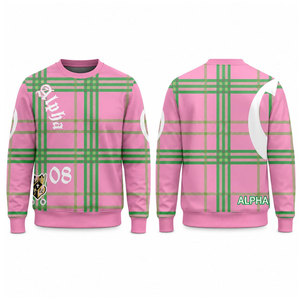 Alpha Aka <b>Pink</b> Plaid Crewneck <b>Sweatshirt</b> Men's Regular Fit Printed Casual Wear Autumn Knitted Pullover - Product Image 1