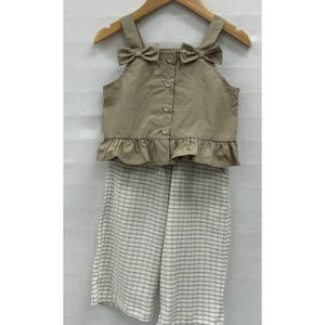 Ensemble de vêtements à carreaux de style coréen OZKIZ pour filles, 100% coton, pour les enfants de 2 à 6 ans, vente en gros, mode d'été pour enfants - Product Image 1