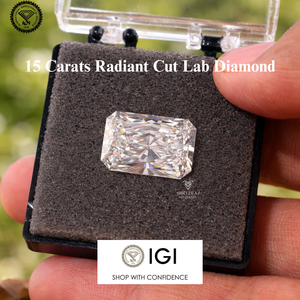 เพชร SHREERAJ SOLITAIRE ใบรับรอง IGI 15.00 กะรัต รูปทรงเรเดียนท์  เพชรเพาะเลี้ยงในห้องปฏิบัติการ สี F ความสะอาดระดับ VS1 เพชรสังเคราะห์ CVD HPHT แบบเม็ดเดี่ยว หรูหรา - Product Image 1