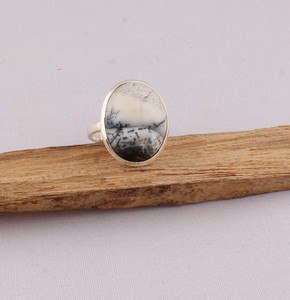 Bague en Opale Dendritique Naturelle, Argent Sterling 925, Pierre Merlinite, Style Vintage, Bague Gemme à Inclusions Arborescentes - Product Image 4