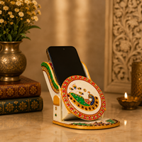 Support de téléphone portable en marbre fait main, motif paon peint à la main, artisanat indien traditionnel, pièce décorative de table