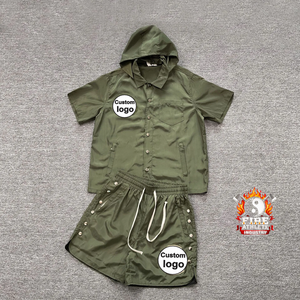 Conjunto de Chaqueta Cortavientos con Capucha Bordada Personalizada - Traje Deportivo Informal de Manga Corta para Hombre y Mujer - Product Image 4