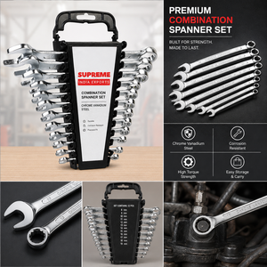Chrome Vanadium Combination <b>Spanner</b> <b>Set</b> with Storage Rack. Metric Open End & <b>Ring</b> Wrench <b>Set</b> for Workshop SIzes 8-19mm <b>Set</b> of 12 - Product Image 2