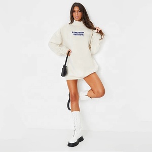 Robe pull oversize à col rond pour femme, couleur unie, manches longues, en coton tricoté, pour l'automne - Product Image 3