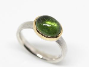 Green Tourmaline <b>Ring</b> Handmade Sterling <b>Silver</b> Cabochon Gemstone Goldsmith Unique Jewelry Gift Women - Product Image 4