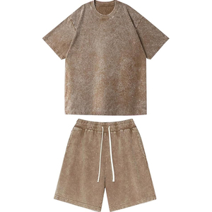 Men Stylish Summer Outfit T Shirt Acid Wash Shorts <b>Set</b> Cotton Casual Loose Fit Matching <b>Set</b> - Product Image 2