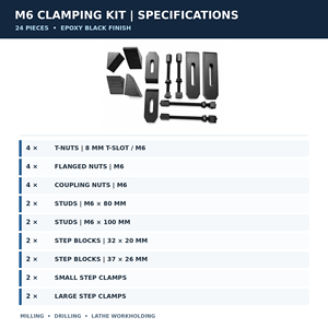 Kit de serrage pour fraiseuse M6 de 24 pièces avec écrous à fente en T de 8 mm, goujons, blocs de positionnement et pinces de positionnement pour le maintien d'objets sur tour - Product Image 4