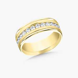 Bagues de mariage pour hommes 8 mm en or massif 14 carats avec diamants de laboratoire taille ronde sertis en canal, demi-éternité minimaliste empilable, vente en gros - Product Image 1