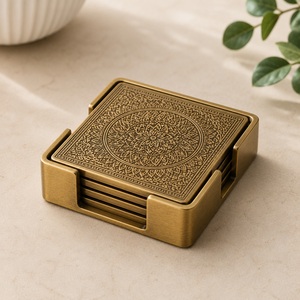 Heritage Lotus Brass <b>Coaster</b> Handcrafted Engraved Solid Brass Heat Resistant <b>Drink</b> <b>Coaster</b> Elegant Table Protection - Product Image 2