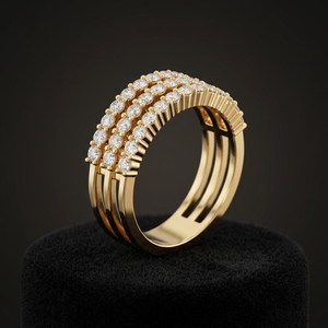 Three Row Multi Strand Statement <b>Ring</b> Round Cut Lab Grown Diamonds Band Triple Layer <b>Stacked</b> Band Cluster Dot Engagement Band - Product Image 3