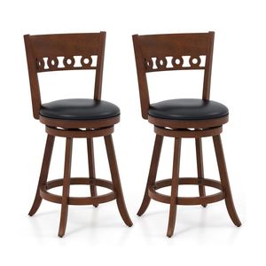 Set moderno di 2 sgabelli da bar girevoli con struttura in legno massello di gomma e base cromata - Product Image 1