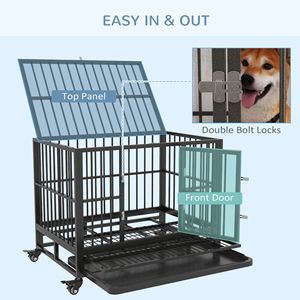 Gabbia per Cani Robusta in Metallo da 36 Pollici con Ruote Bloccabili, Doppia Porta, Vassoio Rimovibile, Stile Moderno Grigio - Per Razze Medie e Grandi - Product Image 5