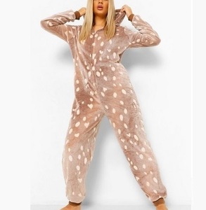 Women Fleece Hooded <b>Onesie</b> Full Length Cartoon Print <b>Onesie</b> Zipper Fly Loose Fit Pajamas Winter Cozy <b>Onesie</b> Loungewear - Product Image 2