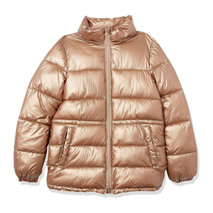 AMDAA ENTERPRISES Women Quilted Jacket Hooded Full Sleeve Solid Color Metallic Rose Gold Winter <b>Coat</b> <b>Zipper</b> Closure Lightweight - Product Image 3