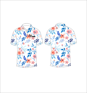 เสื้อโปโลผู้ชายสีขาวพิมพ์ลายดอกไม้สีฟ้าแขนสั้นผ้าฝ้ายลำลองระบายอากาศได้ดีสวมใส่ได้ในฤดูร้อน - Product Image 1