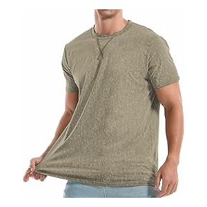 Men 100% Cotton Washed Front Logo Short Sleeve O-Neck Regular Fit Solid Casual Breathable Screen Printed Knitted T-Shirt 220g - Product Image 4