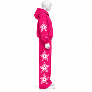 Ensemble survêtement décontracté AMSEC INDUSTRY avec logo personnalisé imprimé, strass, sweat-shirt et pantalon de survêtement surdimensionnés, 100% coton, en vente - Product Image 3