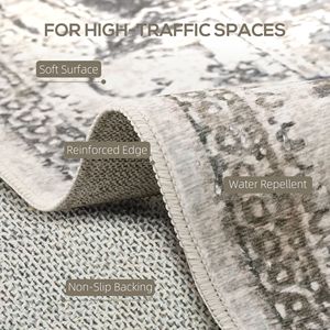 Tapis Bohème Marron 5x7 Lavable en Machine en PP avec Motif Bouclé pour Salon, Chambre, Salle à Manger, Cuisine, Bureau à Domicile - Product Image 4