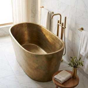Bañera de latón ovalada de última tendencia, hecha a mano, moderna, independiente, cuidadosamente elaborada por artesanos indios - Product Image 2