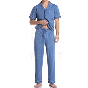 Pyjama d'été pour homme en coton 100% premium, respirant, écologique, taille élastique, élégant, personnalisable - Product Image 2