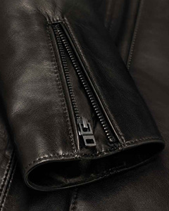 2026Men's <b>Black</b> Genuine Leather Moto Jacket Stand Collar Zipper Slim Fit Biker Style Autumn <b>Coat</b> OEM Wholesale - Product Image 5