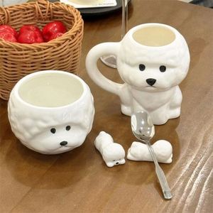 Large Capacity Household Office Coffee Cup Birthday Gift Water Cup Cute Cartoon <b>Dog</b>-Shaped White <b>Ceramic</b> Mug - Product Image 4