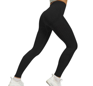 Leggings de jogging décontractés noirs pour femmes, taille mi-haute, fins, respirants, tricotés sans couture, de haute qualité, personnalisables en gros - Product Image 1