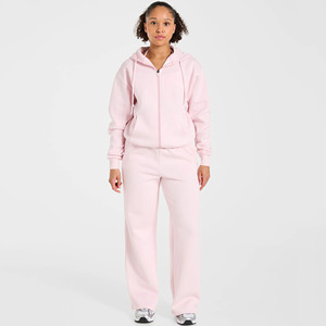 Conjunto Deportivo de 2 Piezas para Mujer, Sudadera con Capucha y Cremallera Extra Grande de Estilo Casual Rosa con Logotipo Personalizado y Pantalones Deportivos de Algodón Transpirable para Gimnasio - Product Image 1
