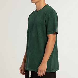 เสื้อยืดคอกลมแขนสั้นผ้าฝ้ายเจอร์ซีย์สีเขียวล้วนทรงหลวมสำหรับผู้ชาย เป็นมิตรกับสิ่งแวดล้อม สไตล์ลำลอง - Product Image 5