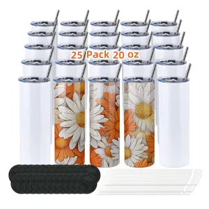 US Wholesale Bulk AilinGalaxy 20oz Stainless Steel Sublimation Tumbler Cups With Lid Skinny Straight Tumbler With Metal Straw