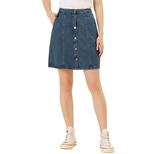 Casual Washed Colored Slant Pocket Denim Skirt Sweet Style Breathable Denim Skirt for Summer - Product Image 1