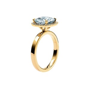 Anillo de compromiso y boda de lujo con topacio azul talla cojín, plata de ley 925, chapado en oro de 14K y engaste de garras, para fiesta - Product Image 6