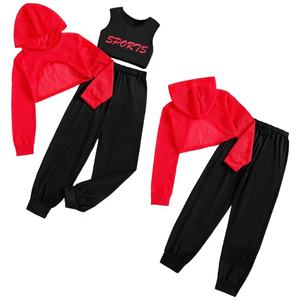 Ensemble de survêtement pour filles de 8 à 12 ans, sweat à capuche court avec débardeur et pantalon de survêtement, idéal pour les sports décontractés en plein air, les entraînements et la course à pied - Product Image 2