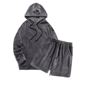 High quality Men's Sherpa <b>Wool</b> Sweat Hoodie and Shorts Set Stylish Two Piece Outfit Perfect For Men's Hoodie and Shorts Set - Product Image 1