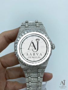 AARVA JEWELS นาฬิกากลไกหรูหรา สแตนเลสสตีล คริสตัลแซฟไฟร์ ตัวเรือนประดับเพชร 42 มม. แสดงวันที่แบบอนาล็อก สายแบบกำไลข้อมือ - Product Image 1