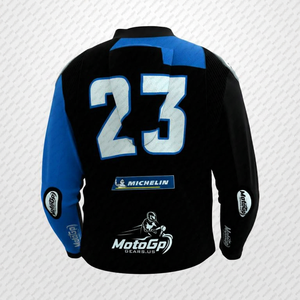 Black/Blue Enea Bastianini Motorbike Cowhide/Kangaroo Leather Track Riding/Racing Made To Measure Hump <b>Biker</b> <b>Jacket</b> CE Armors - Product Image 2