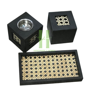 <b>Black</b> Bakhoor Holder Made From Wood and Rattan Eco Friendly Set of Tray Incense Burner Arabic Handmade From Vietnam - Product Image 1