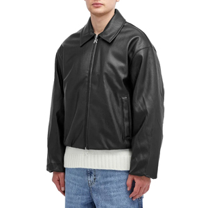 Veste en cuir véritable pour homme, décontractée, à fermeture éclair, à carreaux/uni, col en V, coupe-vent, streetwear, manches longues, automne-hiver - Product Image 1