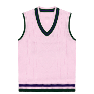 Gilet sans manches en tricot crème pour homme, col en V, motif torsadé, couleur unie, en acrylique, pour l'automne - Product Image 2