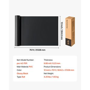 Rotolo di Vinile Termotrasferibile Nero Lucido 12 pollici x 70 piedi, Facile da Tagliare e con Forte Adesione, Compatibile per Accessori di Abbigliamento e Applicazioni a Caldo - Product Image 5