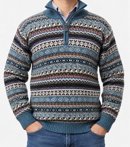 SUÉTER DE LANA DE ALPACA FINA CON PATRÓN GEOMÉTRICO Y CIERRE DE CREMAÑA - Product Image 1