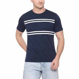High Quality Men's Striped T-Shirt Short Sleeve O-Neck Regular Fit Cotton Casual Breathable Knitted Custom <b>Design</b> Men Shirts - Product Image 3