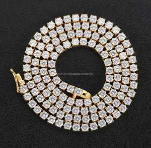 <b>Iced</b> <b>Out</b> Hiphop 5MM VVS Gold Plated Round Tennis <b>Chain</b> 925 Sterling Silver Bling Bling Moissanite Tennis <b>Chain</b> - Product Image 1