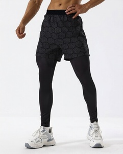 Shorts de sport haute performance 2 en 1 pour hommes, shorts de course et de musculation avec leggings intégrés - Product Image 1